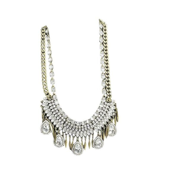 𝅺SIGNED Baublebar Crystal Rhinestone Cluster Bib Necklace Statement Art Deco - Picture 4 of 8